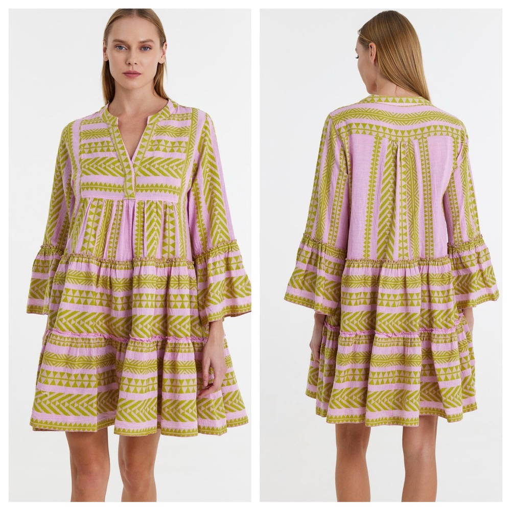 Devotion Twins Ella Dress Lime/Pink Small Embroidered